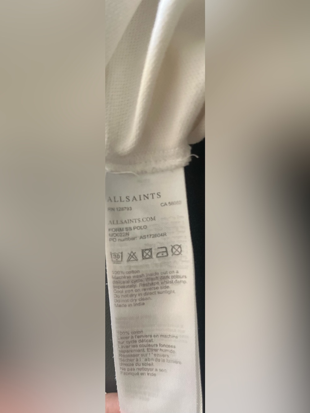 AllSaints White Short-Sleeve Pique Polo - Picture 7 of 8